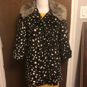 Anthopologie Elevenses black/white fur collar coat